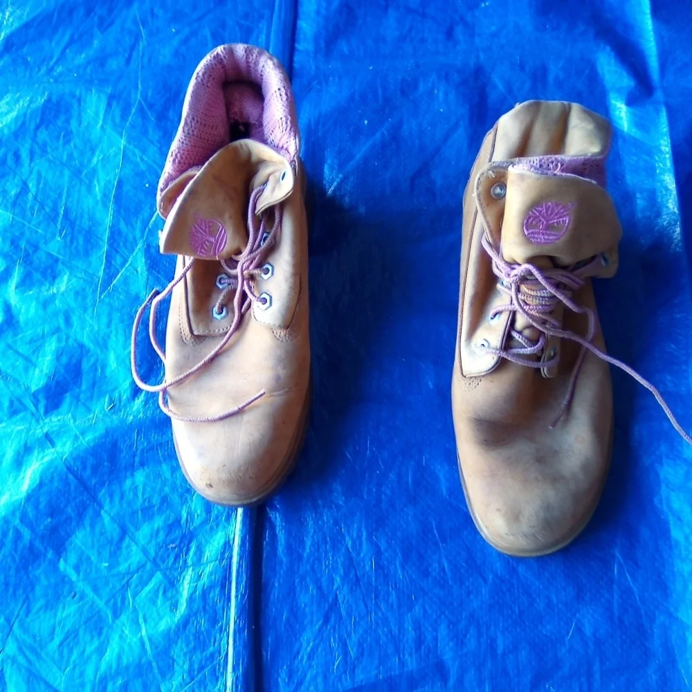 Timberlands Tan Boots with Pink Accents